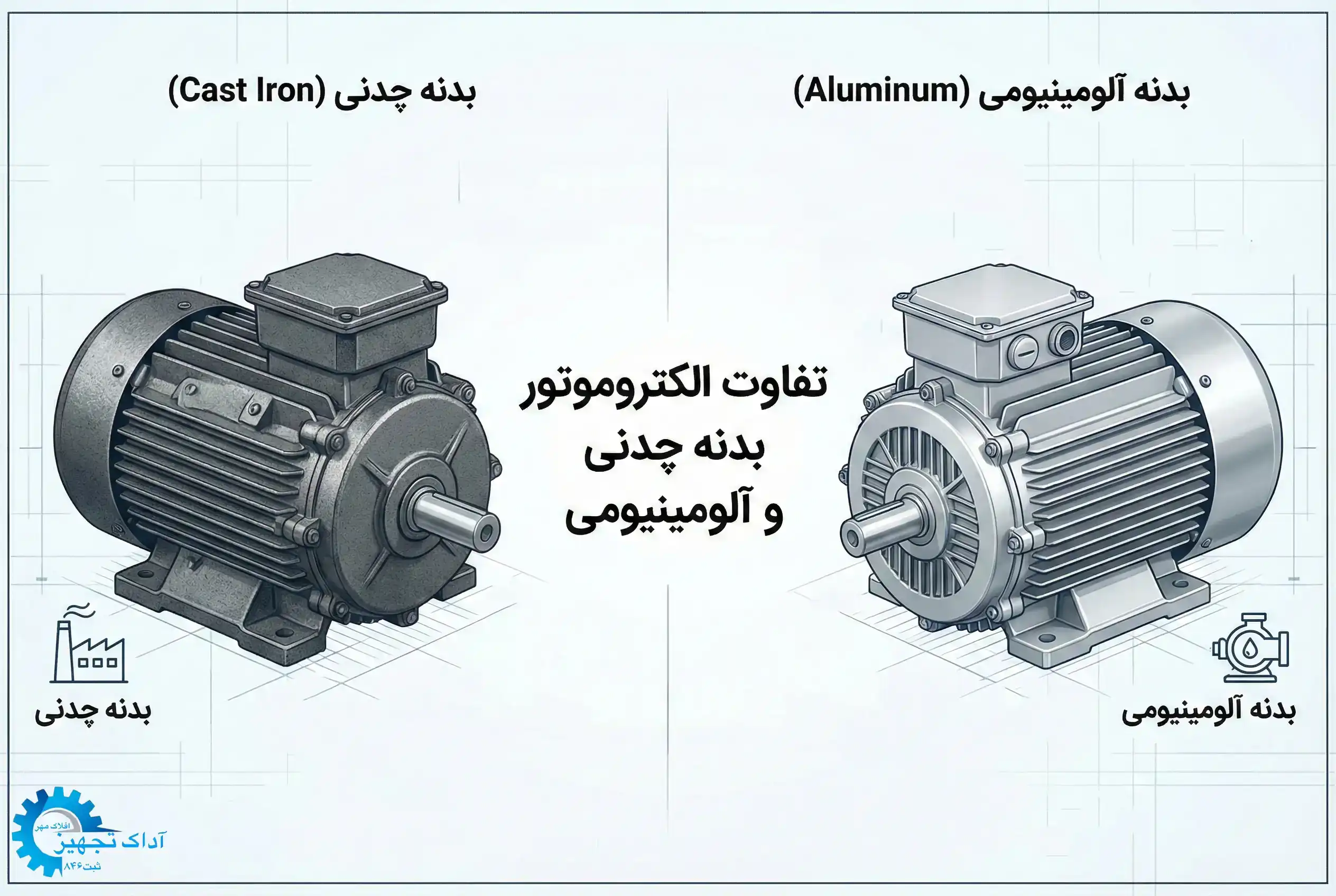 تفاوت الکتروموتور بدنه چدنی با آلومینیومی